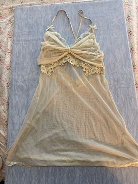 Sheer Lace Trim Slip Nightdress in light green